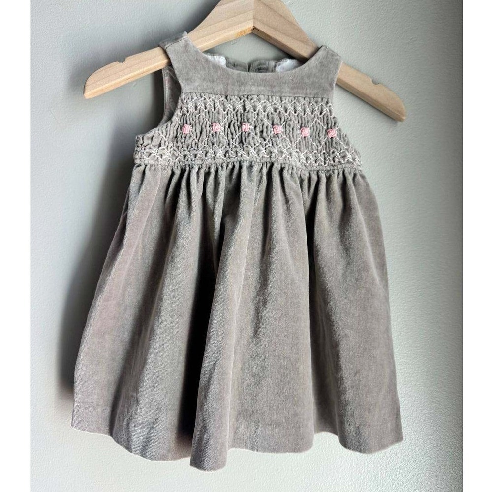 Janie and Jack Velvet Smocked Dress Rosebud Heirloom 0-3M Scandi Euro Summer
